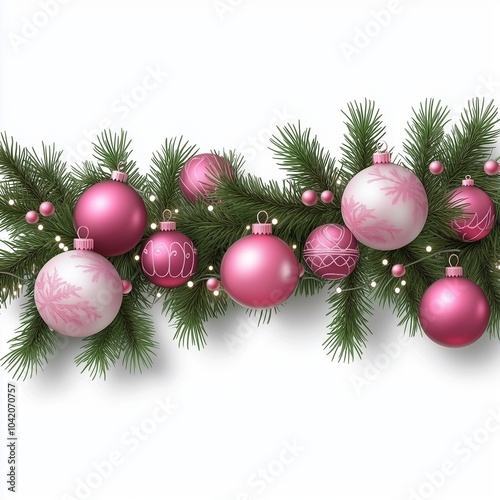 Elegant Pink Christmas Garland with Ornaments