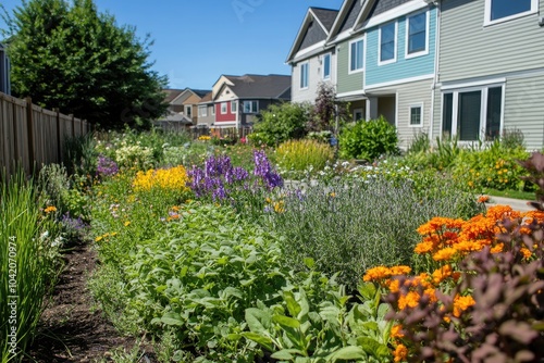 Wallpaper Mural A colorful shared herb garden in a neighborhood, featuring a mix of aromatic herbs and blooming flowers, inviting residents to pick fresh herbs. Torontodigital.ca