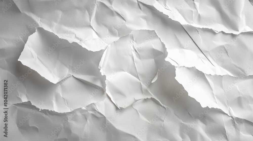 Crumpled White Paper Texture, Wrinkled Background for Design, Abstract Folded Paper Surface, Minimalistic Backdrop for Art, Mockups, and Textures