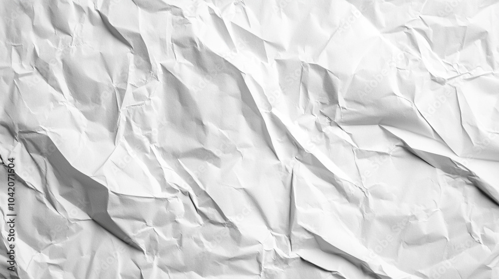 Obraz premium Crumpled White Paper Texture, Wrinkled Background for Design, Abstract Folded Paper Surface, Minimalistic Backdrop for Art, Mockups, and Textures