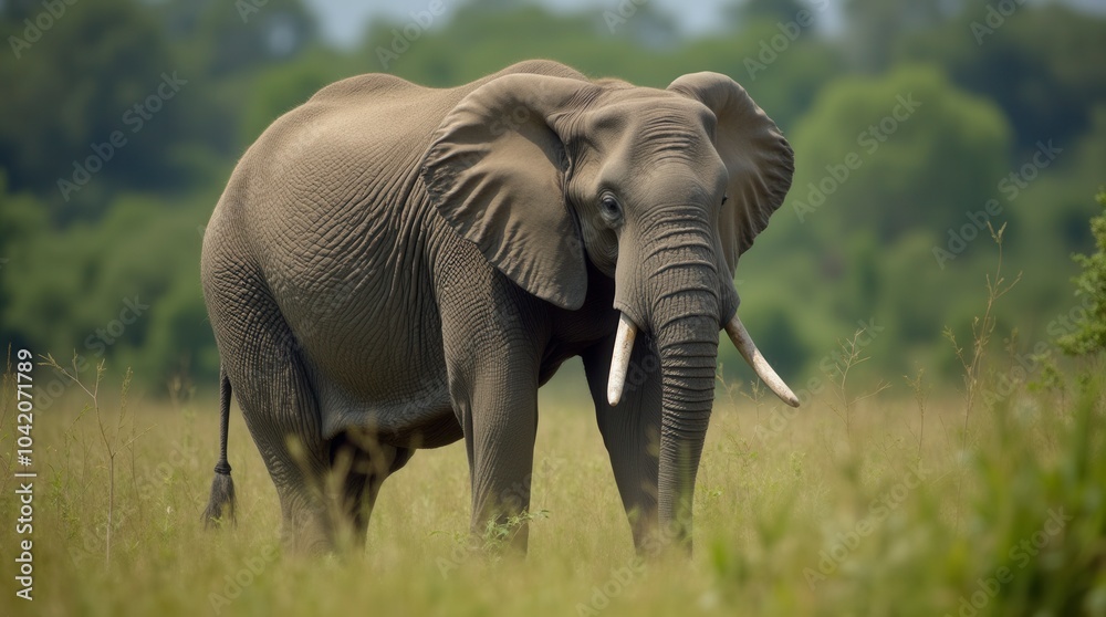 Obraz premium Close up of a big elephant in the jungle elephant in the grass portrait of an elephant