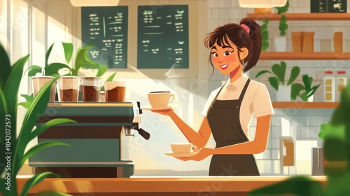 Smiling Barista Serving Coffee