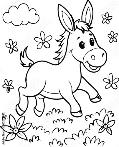 kawaii unicorn line art coloring page, drawing unicorn kids coloring book.