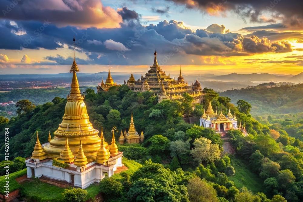 Fototapeta premium Umin Thonze Pagoda in Sagaing Hills, Myanmar - Stunning HDR Landscape Photography