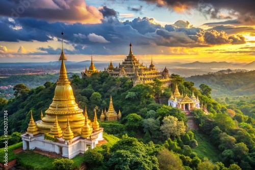 Umin Thonze Pagoda in Sagaing Hills, Myanmar - Stunning HDR Landscape Photography photo