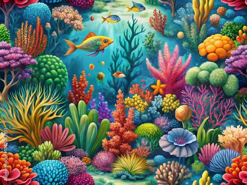 Underwater Flora and Seaweed Pattern for Tropical Seabed Décor and Textiles