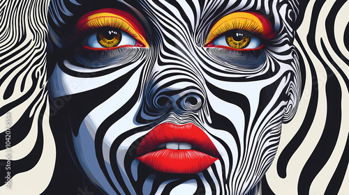 Psychedelic portrait with swirling patterns. Op Art Patterns. Illustration