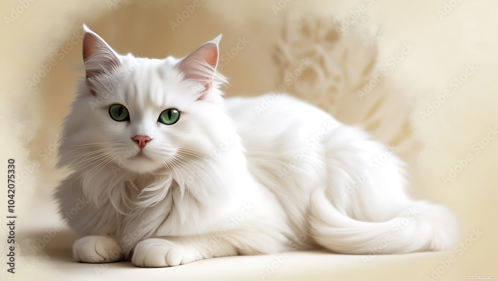 Beautiful serene white cat sitting elegantly on a plush cushion Beautiful serene white cat sitting elegantly on a plush cushion