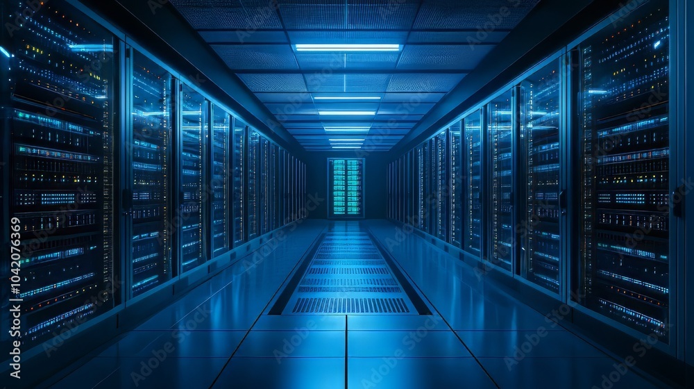 China telecom central cloud computing big data center machine room, servers neatly arranged. digital information economy background. Big Data. Ultra realistic. Photorealistic China telecom central cloud computing big data center machine room, servers neatly arranged. digital information economy background. Big Data. Ultra realistic. Photorealistic