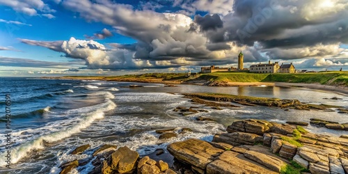 Urban Exploration of Newbiggin Point Overlooking Newbiggin Bay in Northumberland, England - Coastal Landscape photo