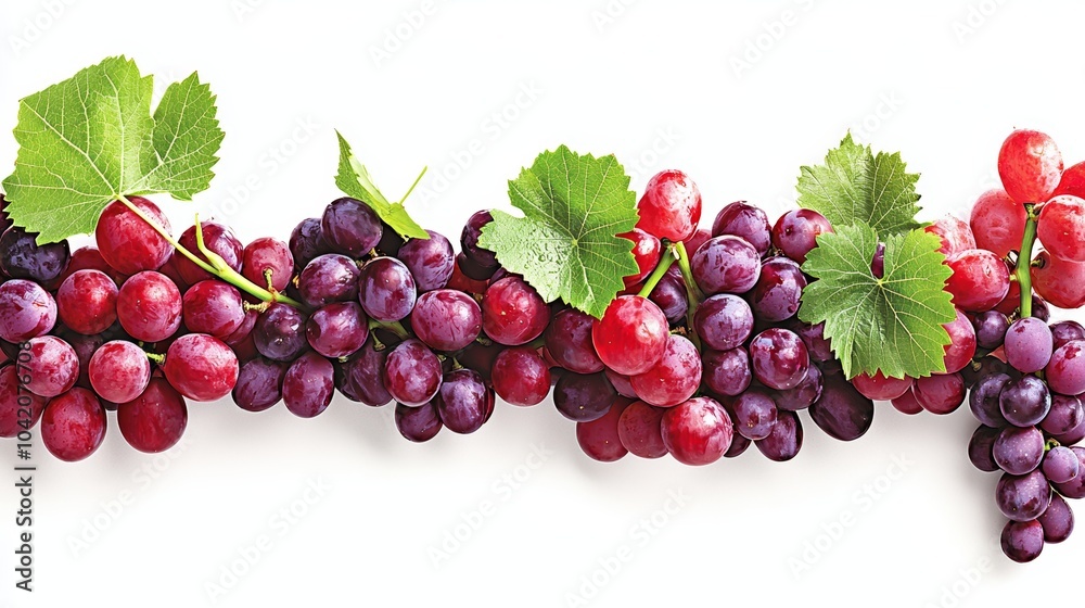 Fresh grapes assortment, showcasing vibrant red and purple colors with green leaves, perfect for healthy eating concepts. Fresh grapes assortment, showcasing vibrant red and purple colors with green leaves, perfect for healthy eating concepts.