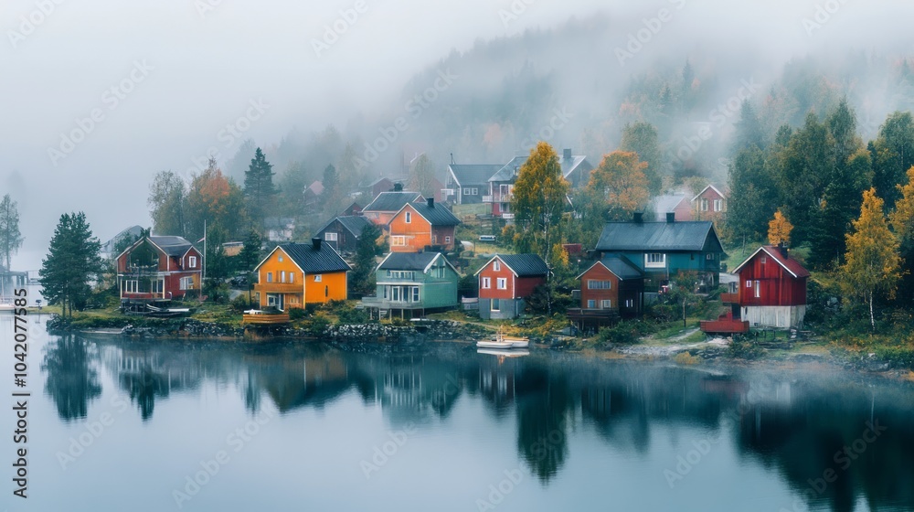 Fototapeta premium A tiny village in Finland with colorful wooden homes