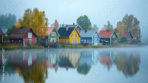 A tiny village in Finland with colorful wooden homes