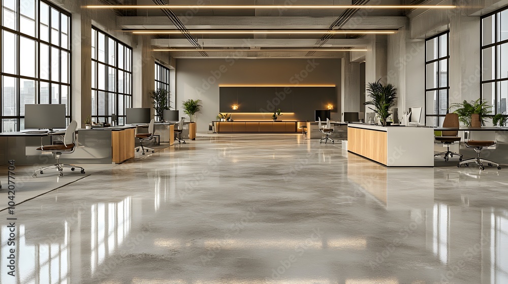 Elegant business hall interior with floor-to-ceiling glass walls, spacious seating area, and modern lighting, 3D rendered Elegant business hall interior with floor-to-ceiling glass walls, spacious seating area, and modern lighting, 3D rendered