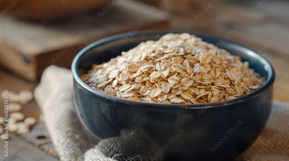 Rolled Oats in a Bowl: A Close-Up View of Healthy Breakfast Rolled Oats in a Bowl: A Close-Up View of Healthy Breakfast