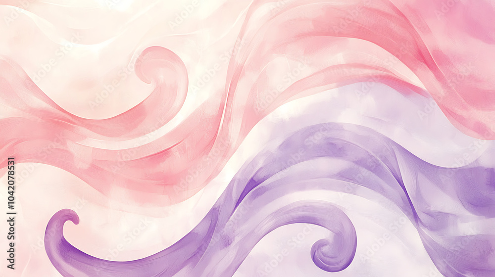 Obraz premium Soft pastel swirls of pink, lavender, and white create dreamy and calming abstract background. gentle curves evoke sense of tranquility and elegance