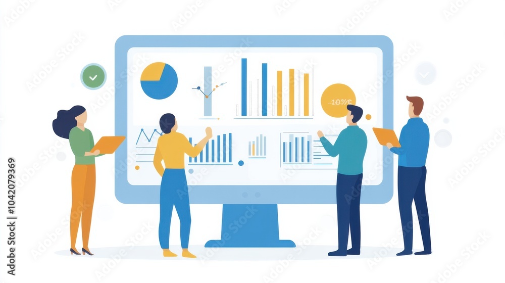 Corporate Team Analyzing Data on Screen Illustration Corporate Team Analyzing Data on Screen Illustration