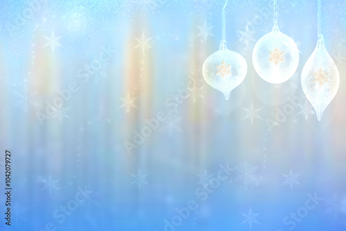Abstract blurred festive winter christmas or Happy New Year background with shiny gold blue bokeh lighted xmas balls and stars. Space for your design. Card concept.