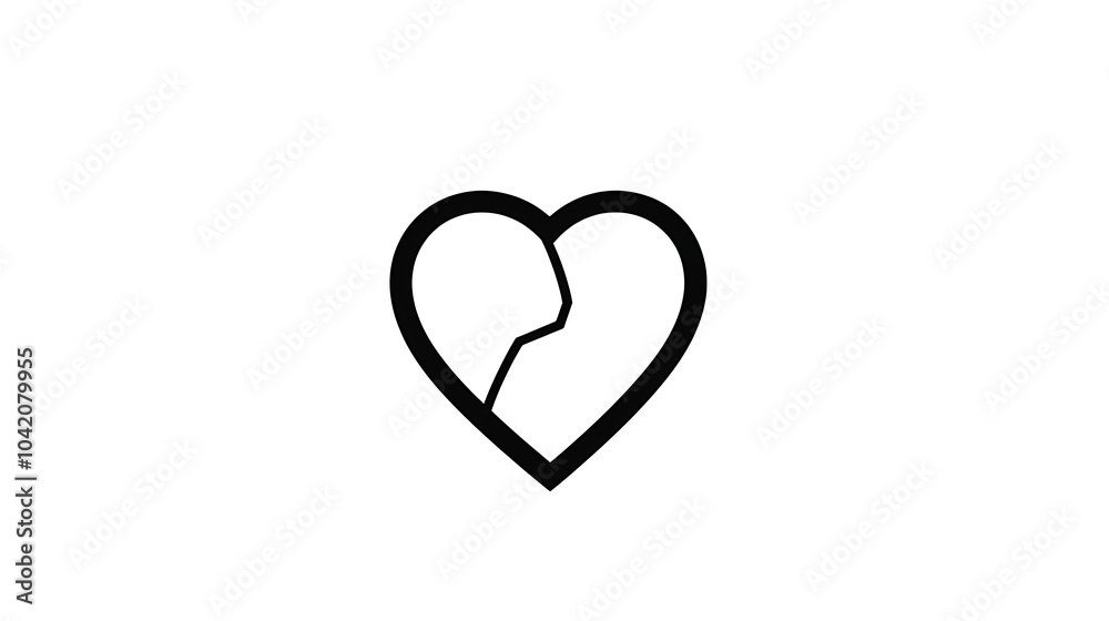 simple black heart design featuring broken outline, symbolizing love and heartbreak. This minimalist vector art captures deep emotions in clean and modern style simple black heart design featuring broken outline, symbolizing love and heartbreak. This minimalist vector art captures deep emotions in clean and modern style