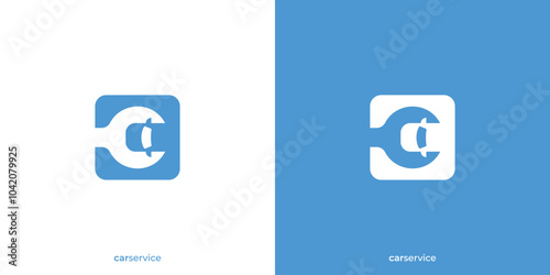 Simple Car Service Logo. Minimal Letter C, Wrench and Car Logo Icon Symbol Vector Design Inspiration.