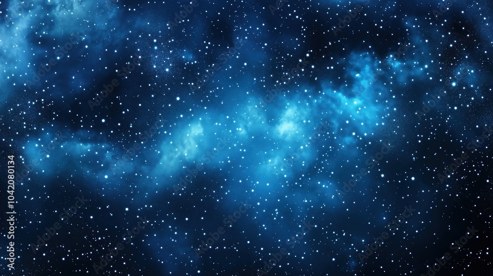 Obraz premium Abstract dark space background featuring a beautiful blue night sky filled with stars and nebulae. This cosmic scene captures the vast expanse of the galaxy, with glowing starlight and ethereal nebula
