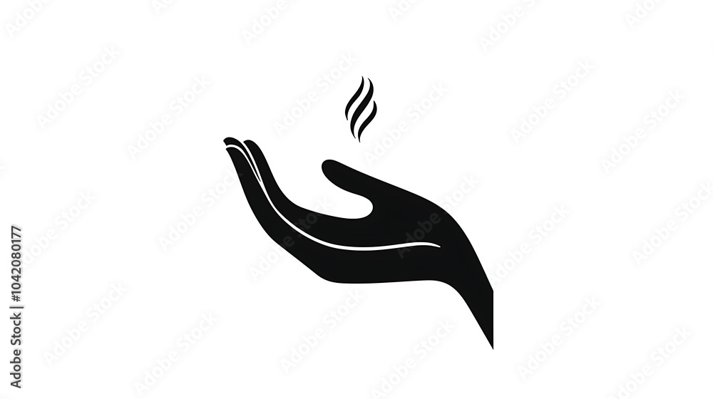 simple black hand illustration with stylized flame above it, representing warmth and care. This vector art conveys sense of comfort and support simple black hand illustration with stylized flame above it, representing warmth and care. This vector art conveys sense of comfort and support