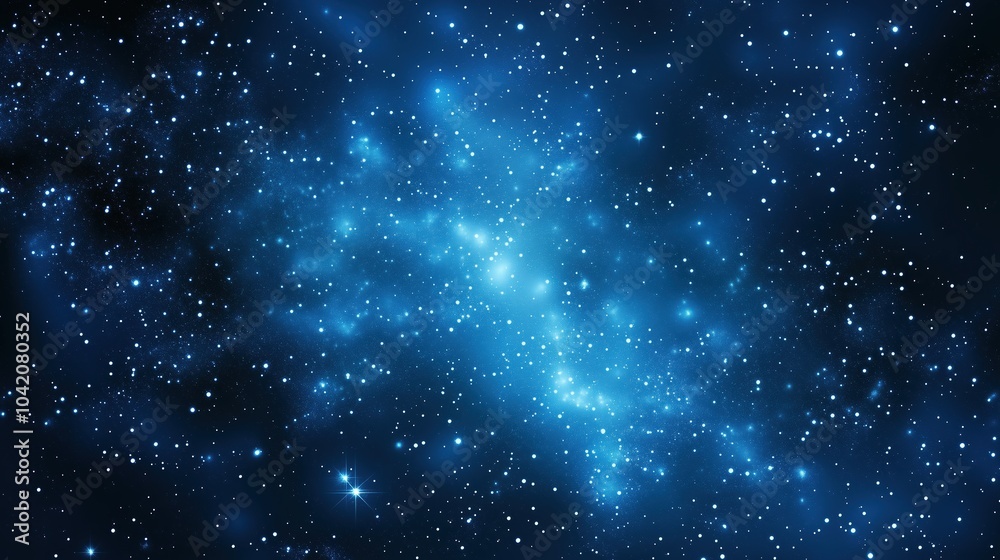 Naklejka premium Abstract dark space background featuring a beautiful blue night sky filled with stars and nebulae. This cosmic scene captures the vast expanse of the galaxy, with glowing starlight and ethereal nebula
