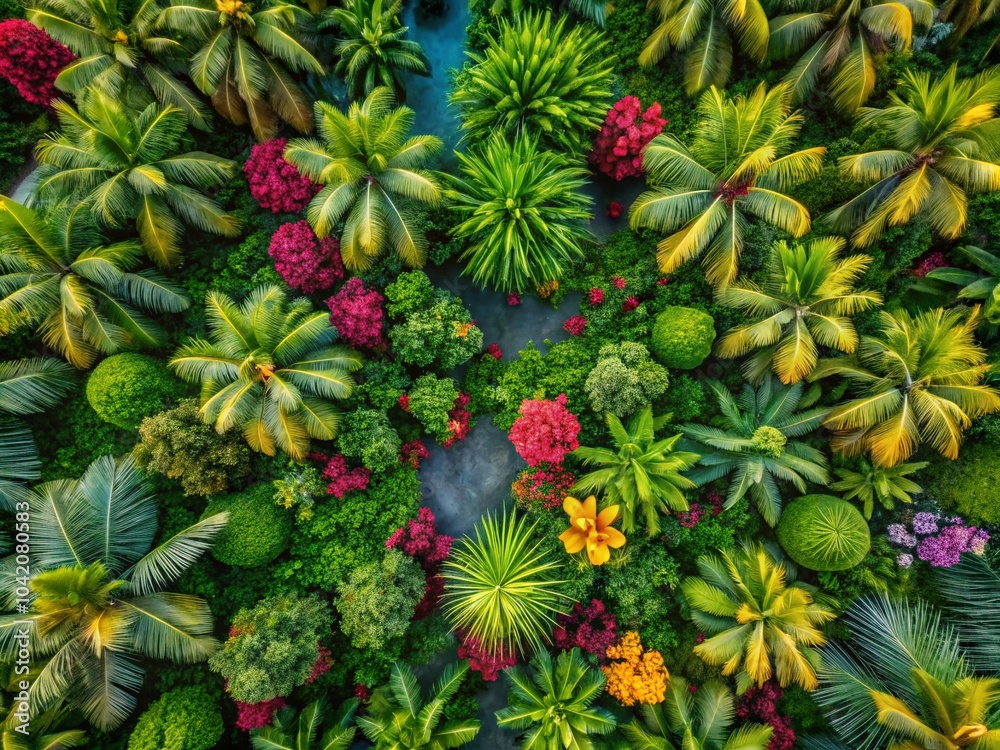 Obraz premium Vibrant Aerial Photography of Colorful Tropical Patterns in Lush Landscapes for Nature Lovers and Travel Enthusiasts