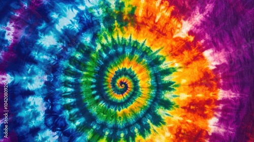 Psychedelic tie-dye spirals in rainbow colors, creating a playful and bright background.