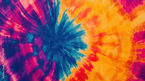 Psychedelic tie-dye swirls in bold colors, creating a bright and dynamic retro background.