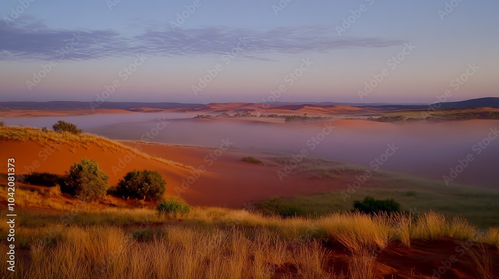 Obraz premium Soft sand dunes illuminated by mist in Australia