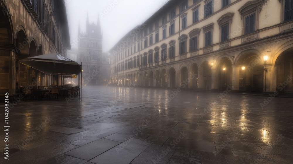 A historic square in Florence enshrouded in fog A historic square in Florence enshrouded in fog