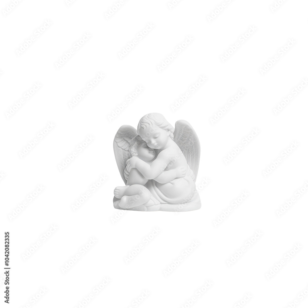 White Marble Angel Figurine Holding a Smaller Angel White Marble Angel Figurine Holding a Smaller Angel
