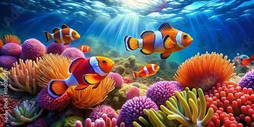 Vibrant Clown Fish Illustration for Underwater Decor and Marine Life Enthusiasts photo