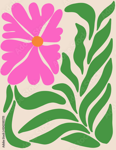 Floral abstract elements. Botanical composition. Modern trendy Matisse minimal style. Floral poster, invite. Vector arrangements for greeting card or invitation botanical minimalist wall art posters. 