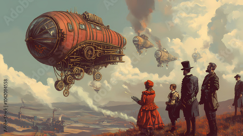 Steampunk alternative history illustration. Steampunk Illustration. Illustration photo