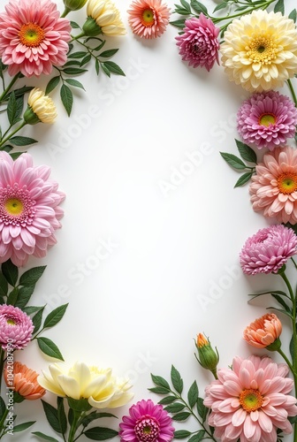 Wallpaper Mural Floral Frame: White Background, Pink & Yellow Flowers Torontodigital.ca