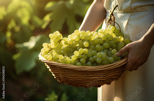 A person holding a basket full of grapes