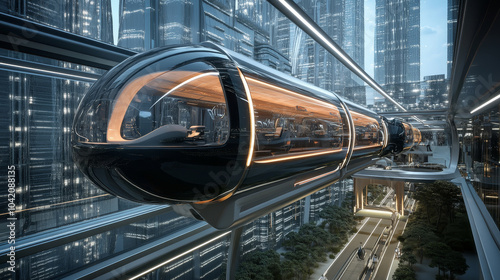 Show vehicles like flying cars or hovercrafts floating in mid-air or zipping between buildings, adding to the futuristic vibe. You can also include high-speed trains or monorails with transparent 