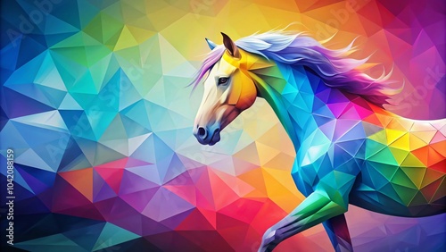 Vibrant Polygonal Rainbow Horse with Colorful Geometric Design for Art and Decor