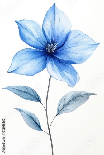 Watercolor blue flower drawing isolated on white background perfect for decoration, wall decor, wedding invitation bouquet