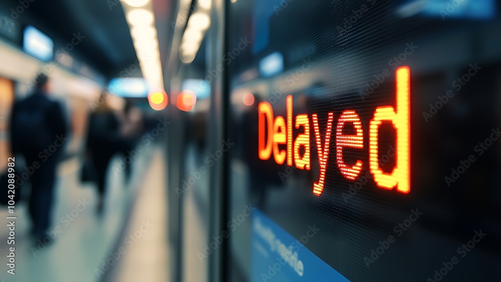An airport departure board displays multiple flights labeled as Delayed, indicating widespread disruptions, possibly due to an airline strike or technical problems with the aircraft. An airport departure board displays multiple flights labeled as Delayed, indicating widespread disruptions, possibly due to an airline strike or technical problems with the aircraft.