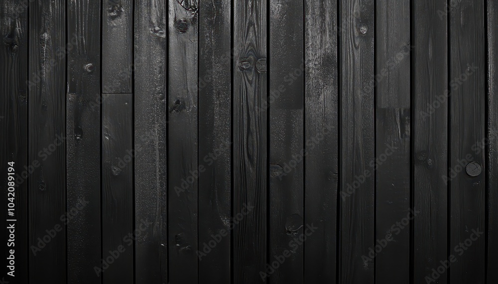 A textured black wooden wall pattern with vertical planks, creating a unified and minimalist design aesthetic. A textured black wooden wall pattern with vertical planks, creating a unified and minimalist design aesthetic.
