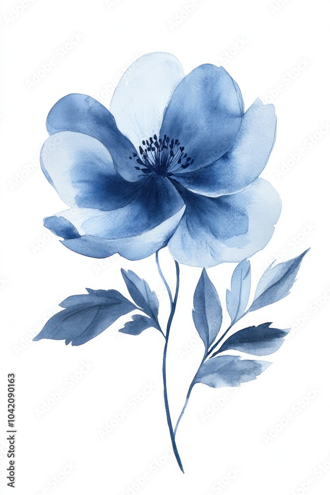 Watercolor blue flower drawing isolated on white background perfect for decoration, wall decor, wedding invitation bouquet Watercolor blue flower drawing isolated on white background perfect for decoration, wall decor, wedding invitation bouquet
