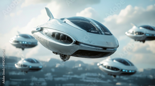 Some of the vehicles could be suspended in mid-air or hovering slightly above the ground, showing off advanced anti-gravity or magnetic technology.