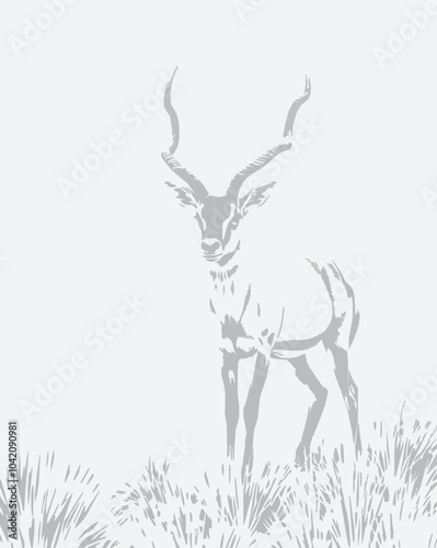 Saiga Antelope black and white vector art illustration