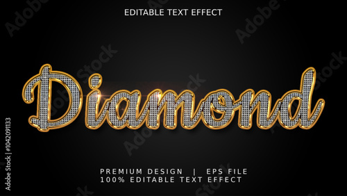 3d realistic gold diamond text effect style. Editable text effect vector illustration.