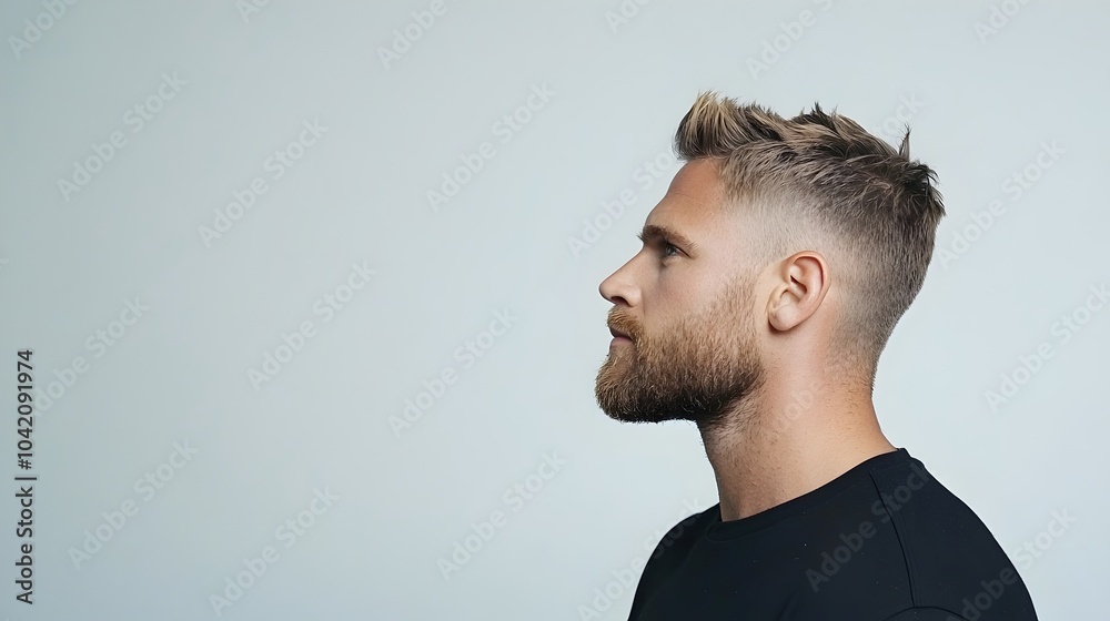 Fototapeta premium Classic Fade Haircut for Men - Perfectly Tapered Blend with Retro Touch at the Barbershop Highly Detailed Stylish Look