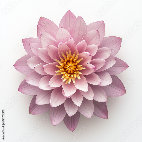 Top View of a Pink Lotus Flower Isolated on White Background