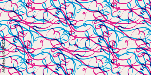 Hand drawn seamless pattern of chaotic lines. Irregular messy brush strokes and scribbles repeating print. Vector abstract texture